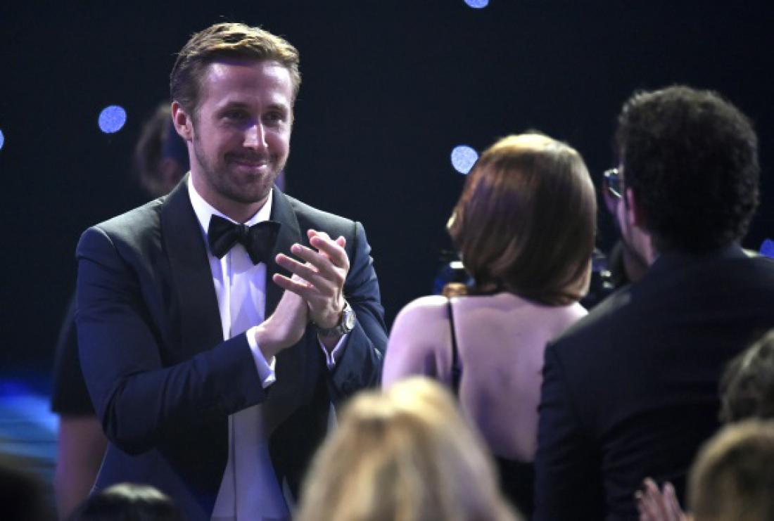 Ryan Gosling je takole ploskal Emmi Stone, ko je prejela nagrado